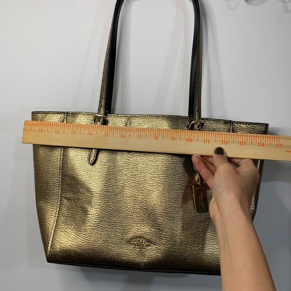 Coach Gold Metallic Turnlock Tote - Picture 6 of 16